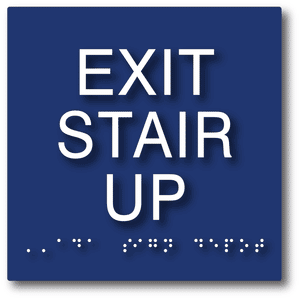 ADA-1015 ADA Compliant Exit Stair Up Sign with Tactile Text and Grade 2 Braille in Blue