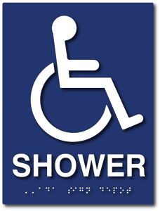 ADA-1040 Wheelchair Symbol Unisex Shower Sign with Braille - Blue