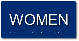 ADA-1079 Women Bathroom ADA Sign with Tactile Text and Braille in Blue