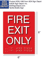 Fire Exit Only Braille Sign - 6" x 8" thumbnail