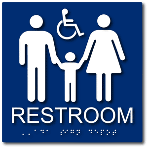 Family and Wheelchair Accessible Restroom Braille Sign - Blue