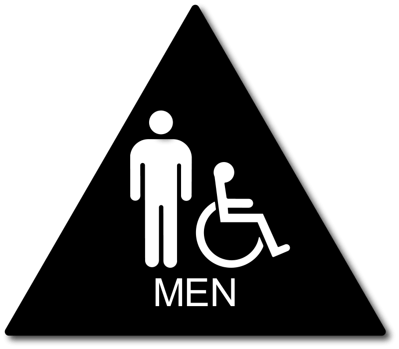 Mens Wheelchair Accessible Bathroom Door Sign with Symbols and Text