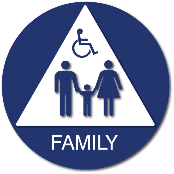 ADA-1151 Unisex and Wheelchair Access Family Bathroom Door ADA Signs in Blue