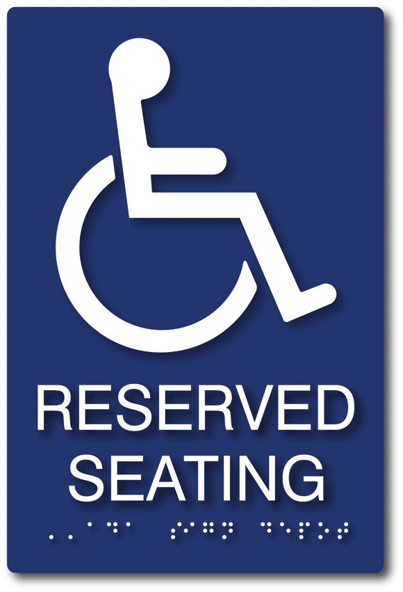 ADA-1214 Wheelchair Symbol Reserved Seating ADA Sign with Braille - Blue