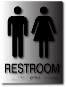 BAL-1015 Unisex Restroom Sign with Gender Symbols in Brushed Aluminum Black