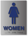 Womens Restroom Braille ADA Signs in Brushed Aluminum - 6" x 8" thumbnail