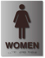 Womens Restroom Braille ADA Signs in Brushed Aluminum - 6" x 8" thumbnail