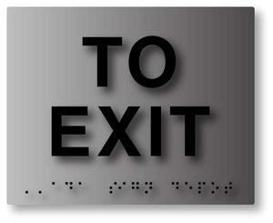 BAL-1023 Brushed Aluminum Tactile Braille To Exit ADA Sign - Black