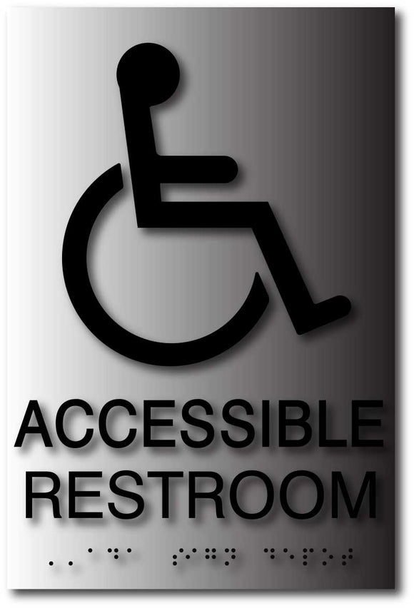 BAL-1038 Wheelchair Symbol Accessible Restroom ADA Sign in Brushed Aluminum Black