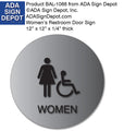 Women's Wheelchair Accessible Bathroom Door Sign with Text - 12" x 12" thumbnail