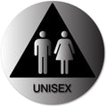 Unisex Bathroom Door Sign with Text on Brushed Aluminum thumbnail