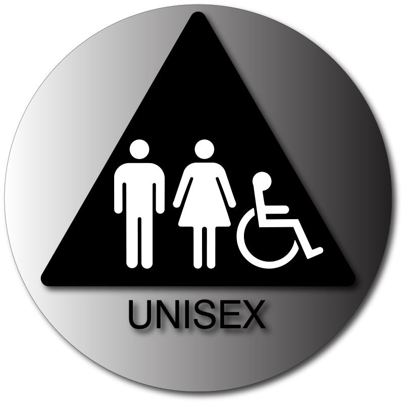 Unisex Wheelchair Accessible Bathroom Door Sign on Brushed Aluminum