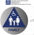 Family Unisex Wheelchair Accessible Restroom Door Sign with Text thumbnail