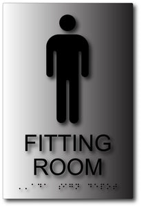 Men's Fitting Room Tactile Braille Sign in Brushed Aluminum