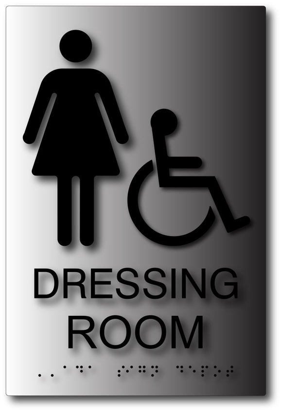 Women's Wheelchair Accessible Dressing Room Sign in Brushed Aluminum