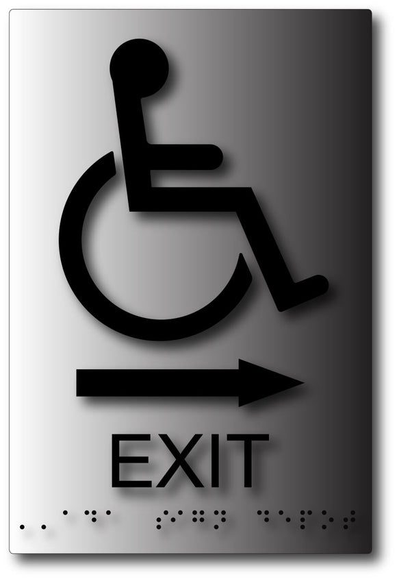 BAL-1106 Wheelchair Exit ADA Sign with Direction Arrow in Brushed Aluminum - Black