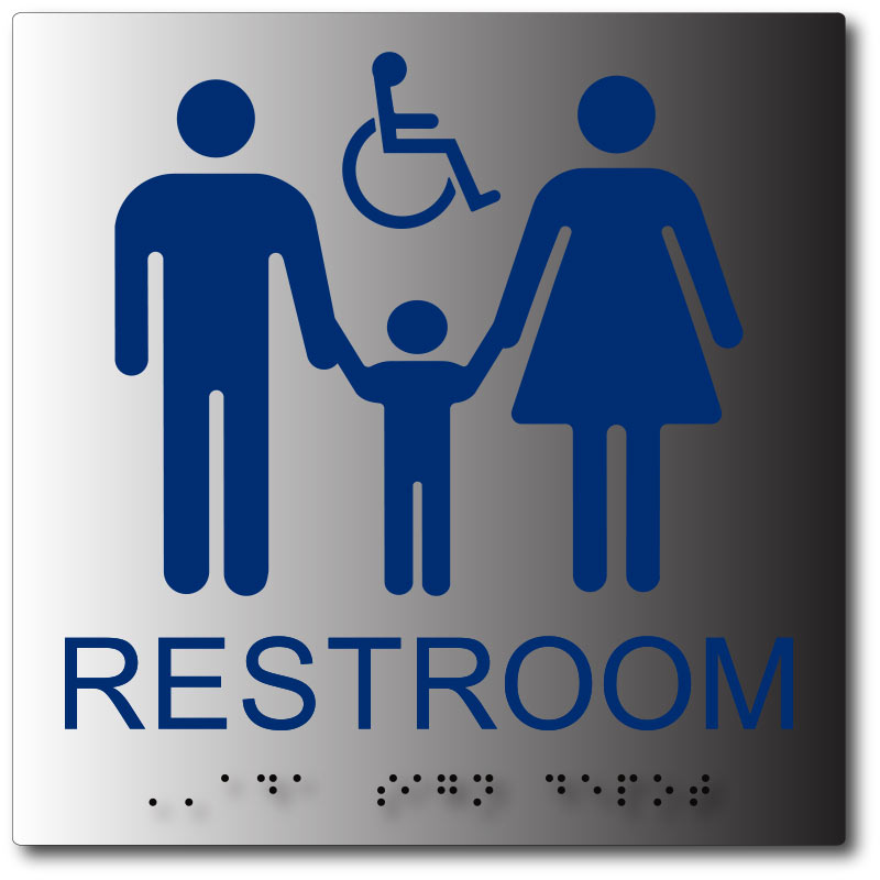Brushed Aluminum Family and Wheelchair Restroom ADA Signs – ADA Sign Depot