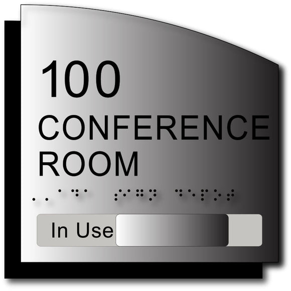 BWL-1002 Custom Room Number and Name Sign with In-Use Slide on Brushed Aluminum - Black