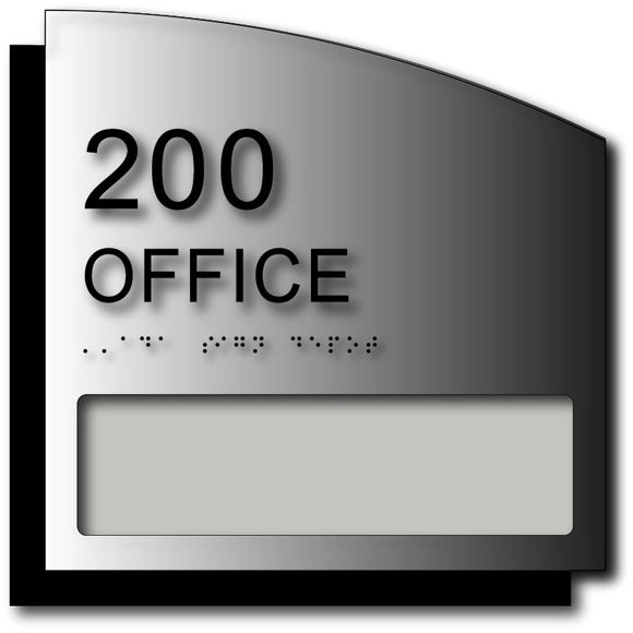 BWL-1010 Custom ADA Room Number Sign with Name Window on Brushed Aluminum - Black