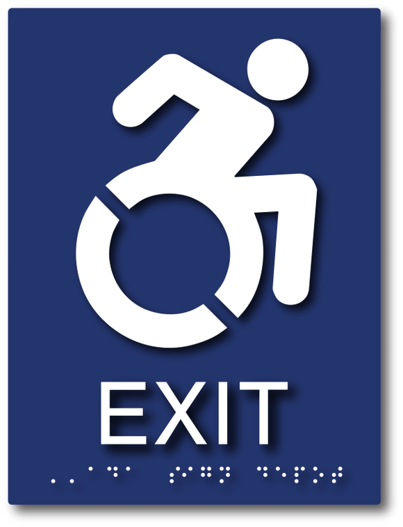 New York/Connecticut Compliant Action Wheelchair Symbol Accessible Exit Signs in Blue