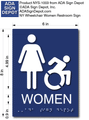 Womens Restroom ADA Signs - 6" x 8" - NY/CT Required Dynamic Wheelchair Icon  thumbnail