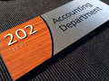 Custom Room Identification Sign - Brushed Aluminum & Wood - 10" x 4" thumbnail