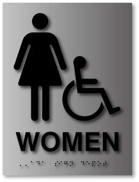 ADA Compliant Women's Bathroom Signs in Brushed Aluminum