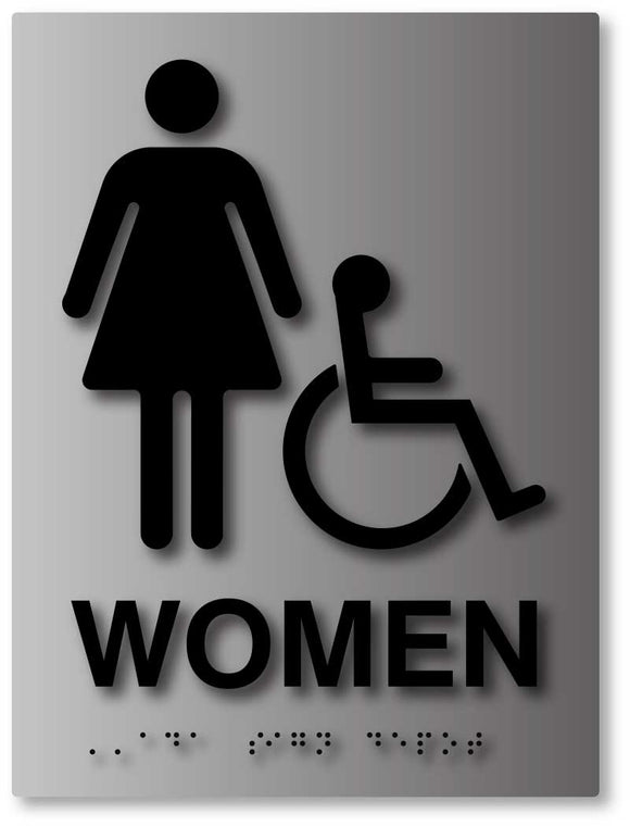 ADA Compliant Women's Bathroom Sign in Brushed Aluminum