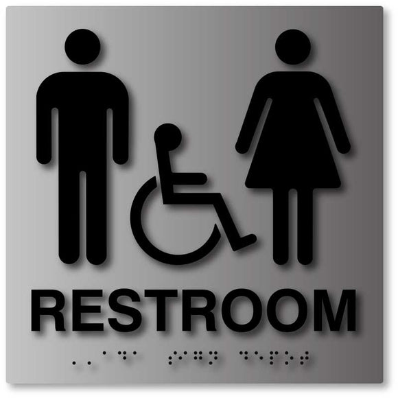 ADA Unisex Restroom Sign in Brushed Aluminum from ADA Sign Depot