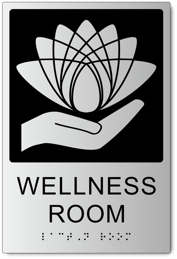 Wellness Room Sign in Brushed Aluminum Style Acrylic