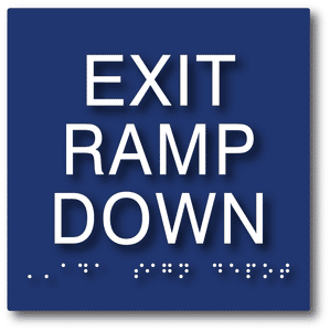 ADA-1017 Exit Ramp Down Sign with Tactile Text and Grade 2 Braille in Blue