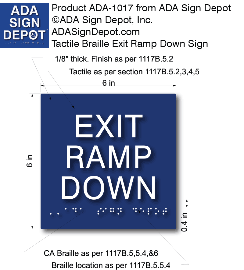 Exit Ramp Down Sign - Tactile Text and Grade 2 Braille - ADA Compliant ...