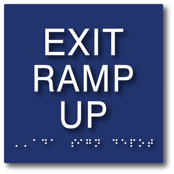 ADA-1018 Exit Ramp Up Sign - Tactile Text and Grade 2 Braille - in Blue