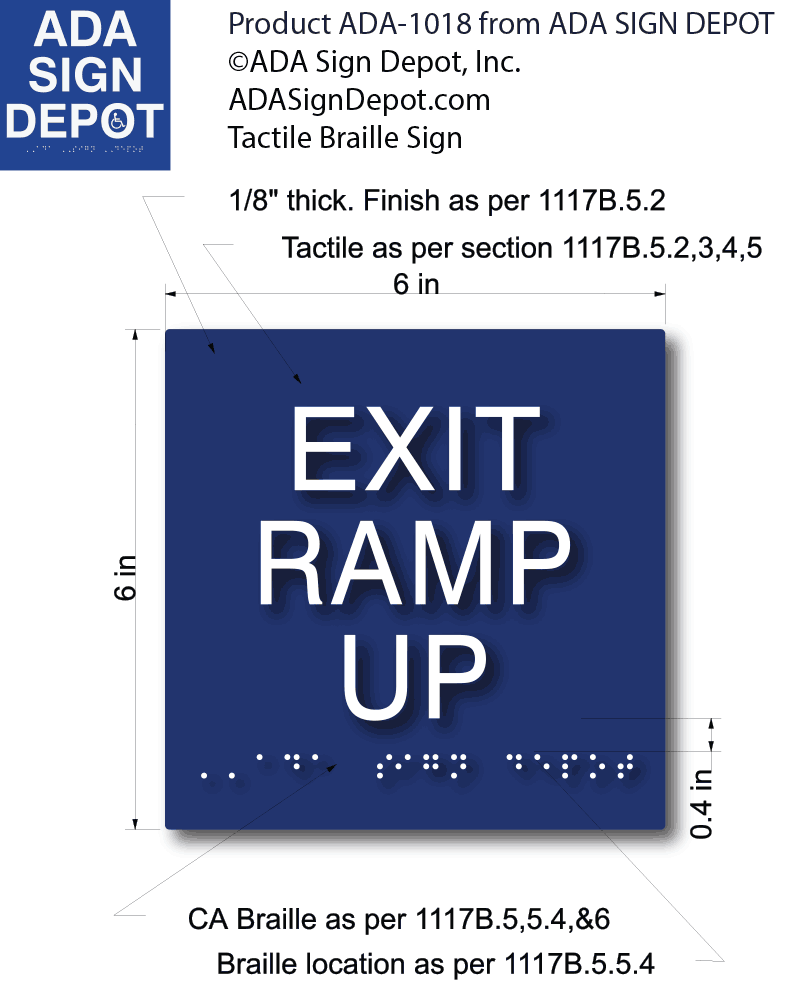 Exit Ramp Up Sign - Tactile Text and Grade 2 Braille - ADA Compliant ...