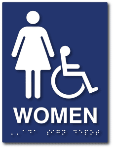 ADA-1024 Women's Wheelchair Accessible Restroom Tactile Braille ADA Sign in Blue
