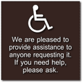 We Are Pleased To Provide Assistance ADA Signs - 10" x 10" thumbnail