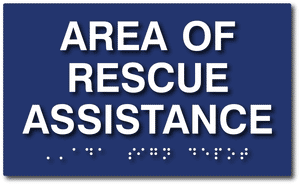 ADA-1038 Area Of Rescue Assistance Sign - Tactile Letters and Grade 2 Braille - Blue
