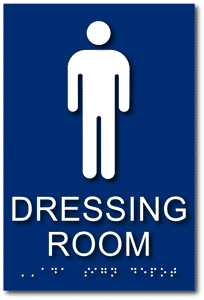 Mens Dressing Room Sign with Text, Male Gender Symbol and Braille