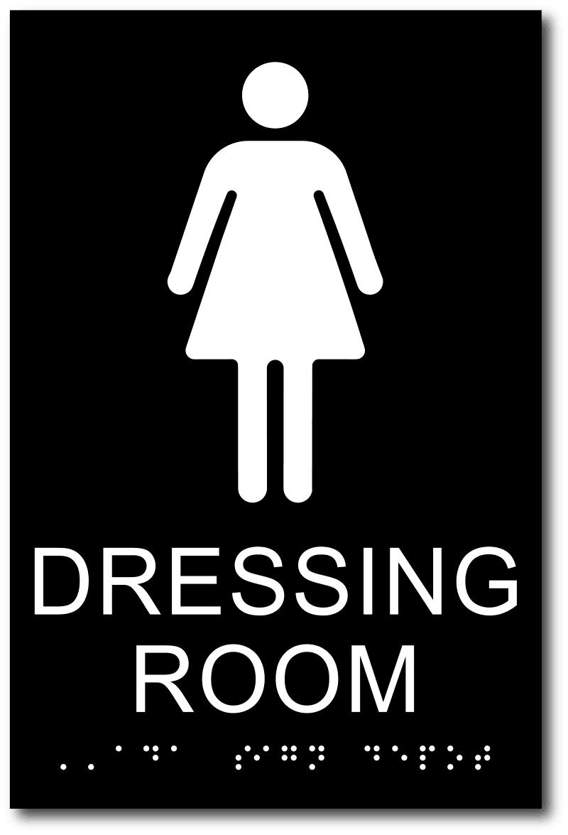 Womens Dressing Room Sign with Raised Text, Female Symbol and Braille White  on Black