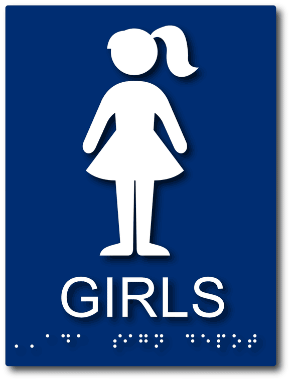 ADA-1063 Girls Restroom Sign with Braille and Tactile Text in Blue