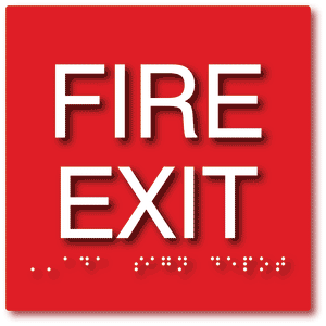 ADA-1082 Fire Exit Sign - Tactile Text and Braille in Red