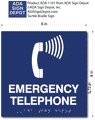 Emergency Telephone Sign with Tactile Text and Braille - 8" x 8" thumbnail