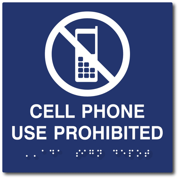 ADA-1102 Cell Phone Use Prohibited Sign with Tactile Letters and Braille - Blue