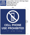 Cell Phone Use Prohibited ADA Sign - 6" x 6" thumbnail