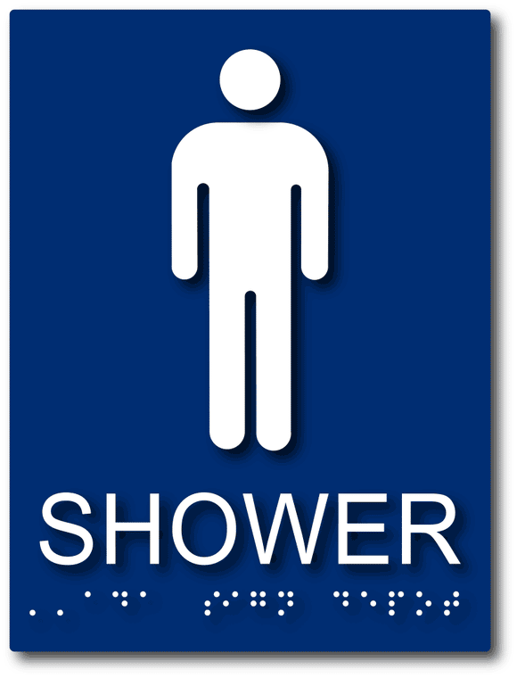 ADA-1113 Mens Shower Sign with Tactile Male Gender Symbol - Blue