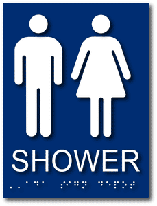 ADA-1115 ADA Compliant Unisex Shower Room Sign with Tactile Letters and Braille - Blue