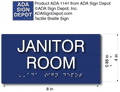 Janitor Room Sign - 8" x 4" - ADA Compliant Tactile Braille Sign thumbnail