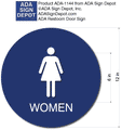 Women's Bathroom Door Sign with Tactile Text - 12" x 12" Circle thumbnail