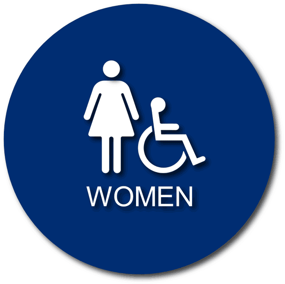 ADA-1148 Women's Wheelchair Access Restroom Door Sign with Text in Blue