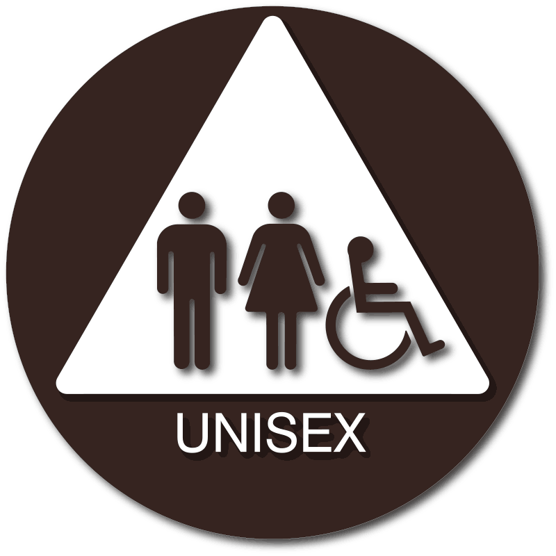 Unisex Wheelchair Accessible Bathroom Door Signs with Unisex & Symbols
